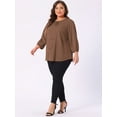 thumbnail image 3 of DARING DIVA Women's Plus Round Neck Work Ruffle Chiffon Top 3X Dark Brown, 3 of 6