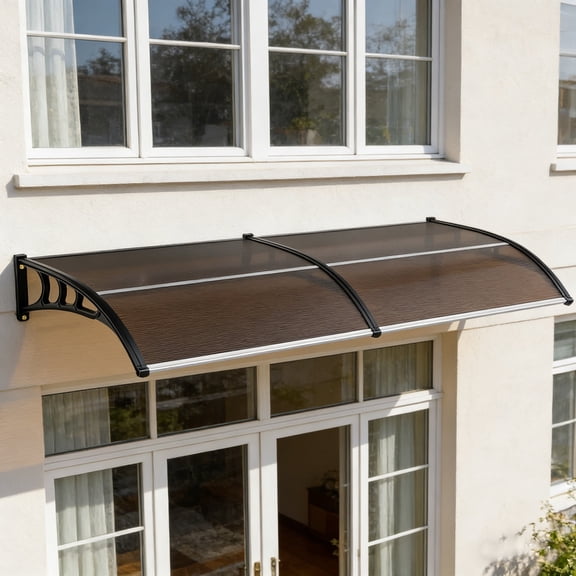 Lumiparty Door & Window Awning Canopy, 40"x80" Polycarbonate Cover with Durable Steel Brackets, UV, Rain, Snow & Sun Protection, Brown