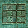 thumbnail image 1 of Ahgly Company Machine Washable Indoor Square Abstract Turquoise Blue Modern Area Rugs, 8' Square, 1 of 4