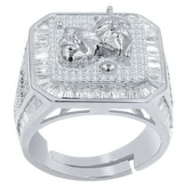 14K White Gold Finish Gemini Twins Zodiac Sign Astrology Horoscope Band Baguette & Round Cut Simulated Diamond Mens Ring