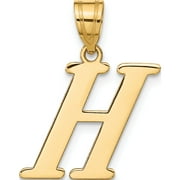 14K Yellow Gold Polished Letter H Initial Pendant - Jbsp