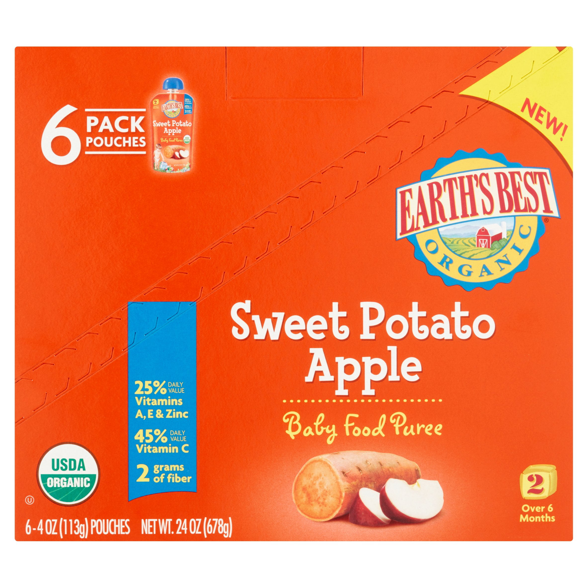 Earth's Best Puree Organic Sweet Potato & Apple 4oz Stage 2 Baby Food (Pack of 6) by Earth%27s Best
