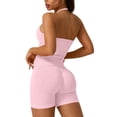 thumbnail image 5 of GILIGEGE Women 2 Piece Workout Sets,Sports Bra Tank Gym Biker Shorts Outfits,Halter Neck Padded Yoga Tank Tops Scrunch Butt High Waisted Shorts,Seamless Impact Longline Strappy Top Outfits Pink XS, 5 of 5
