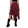thumbnail image 3 of Women'S Renaissance Flowy Fairy Skirt Y2k Contrast Lace Layered Asymmetrical Midi Skirts Deep Red S, 3 of 9