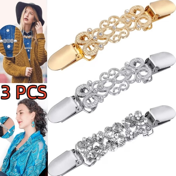 3 Pcs Vintage Sweater Clips Shirt Dress Cinch Clips Cardigan Shawl Brooches Waist Cincher Decor for Women