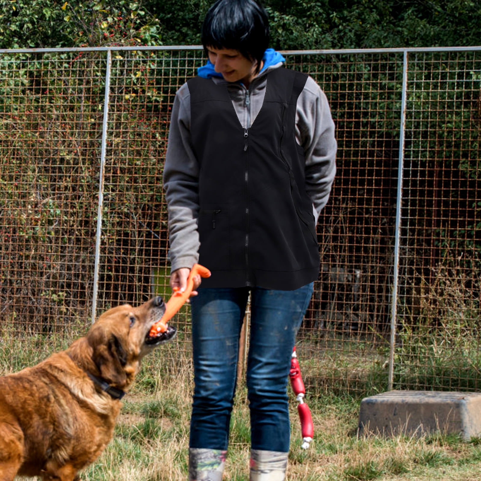OFFIGAM Dog Handler Obedience Vest Black with Comfortable Mesh Lining, Zipper Pockets, and Adjustable Fit for Training