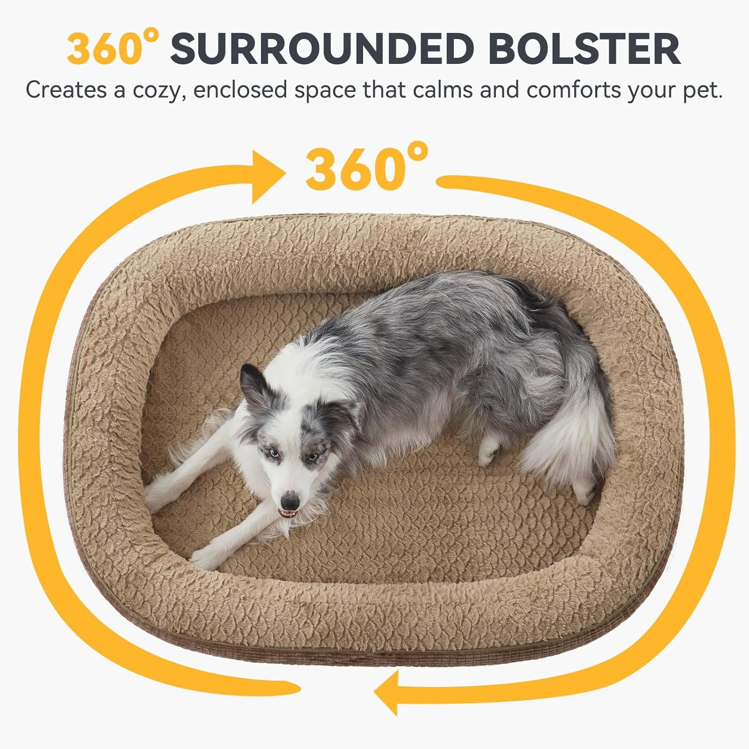 Orthopedic Dog Beds Large Sized Dog, XL Egg-Crate Memory Foam Pet Couch Bed with Bolster Sides, Waterproof Lining, Removable Washable Cover & Non-Slip Bottom, Brown