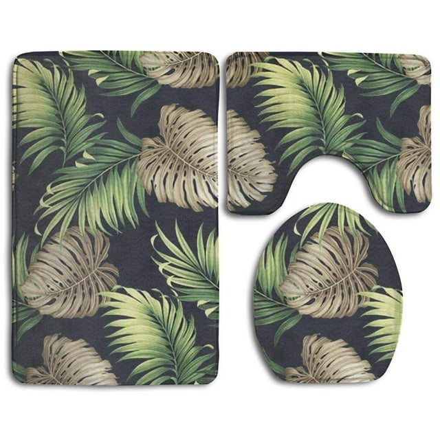 ABPHQTO Plantas tropicales Juego de alfombras de baño de 3 piezas Alfombra de baño Alfombra de contorno y tapa de inodoro