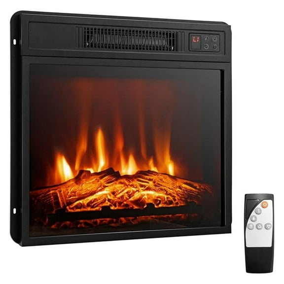 PINDEE 18 Inches Electric Fireplace Insert, Recessed 1400 W Electric Fireplace w/Adjustable Flame & Heat, Built-in Timer & Thermostat, Control Panel & Remote and Overheat Protection, Black