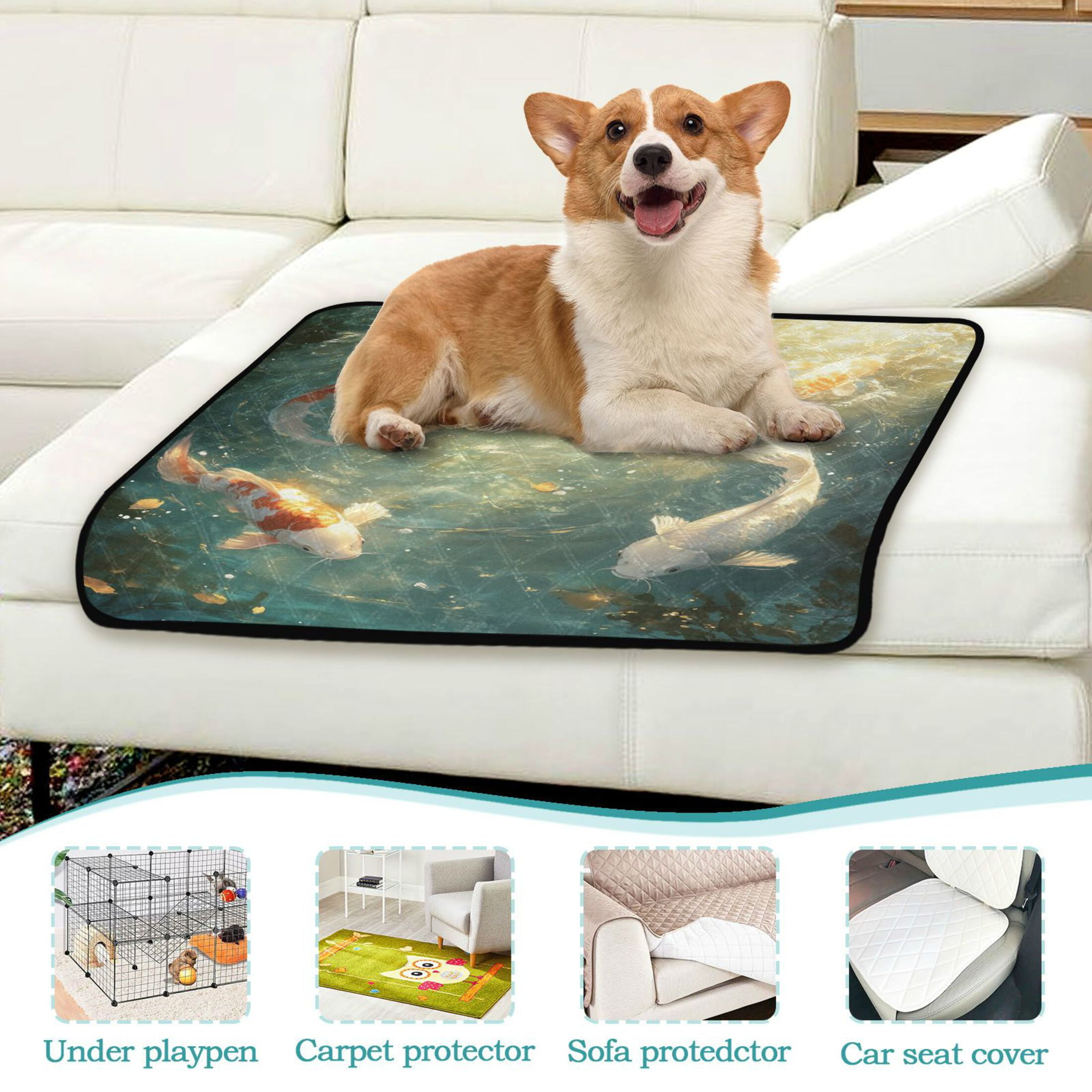 Qxltty Koi Fish Cat litter Pads Pet Set of 2 Diaper Mats Center Anti-leakage Layer Absorbent Soft and Comfortable