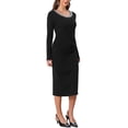 thumbnail image 4 of INSPIRE CHIC Women's Knit Dress Rhinestones Beaded Crewneck Long Sleeve Cocktail Bodycon Dresses S Black, 4 of 6