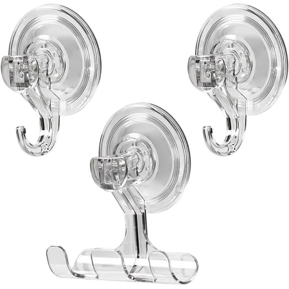 Suction Hooks,3 Pack Bathroom Towel Hooks Powerful Push and Lock Multi-Purpose Suction Hanger Clear Reusable Heavy Duty Vacuum Suction Cup Hooks for Bathroom,Kitchen