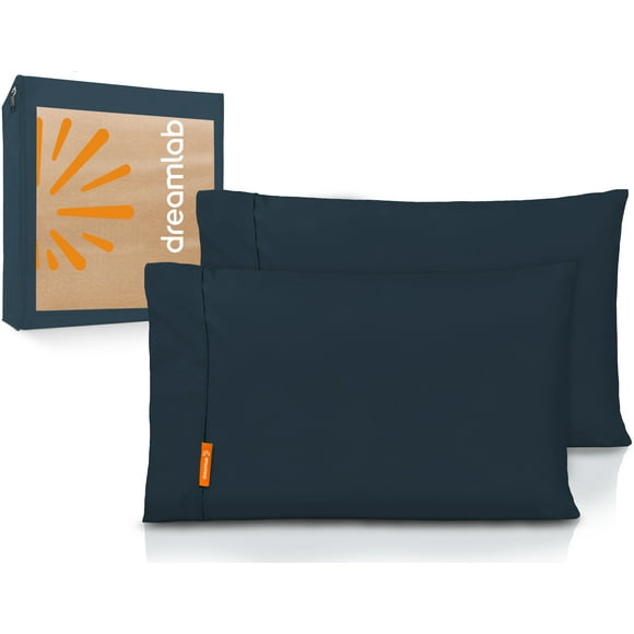 Fundas de Almohada Lisas Dreamlab, Hipoalergenica, Tamaño Estandar, Color Azul Noche, 2 Piezas