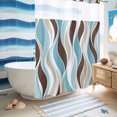 thumbnail image 6 of No Hook Shower Curtain, Brown Blue Striped Shower Curtains for Bathroom with See Through Top Window, Modern Gradient Abstract Line Art Waterproof & Washable Bath Curtain Extra Long 72"x84", 6 of 9