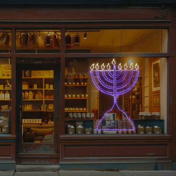 Northlight 54" LED Rope Light Commercial Hanukkah Menorah - Warm White/Blue