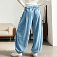 thumbnail image 4 of Evdexr Women's Pants Corduroy Elastic Drawstring Bottoms Bohemian Baggy Wide Leg Fashion Slacks Lounge Comfortable Trousers with Big Pockets Blue 2XL, 4 of 6