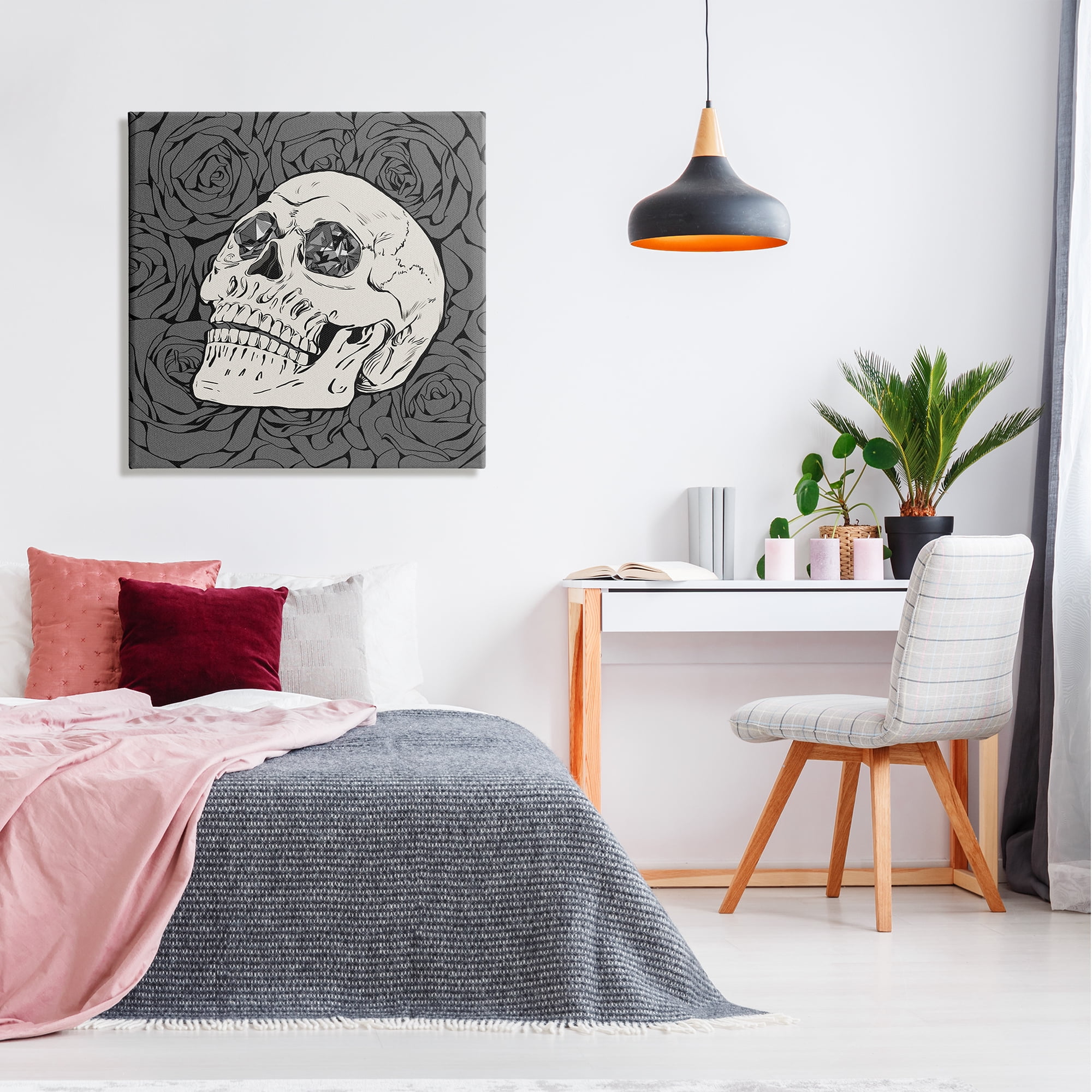 Stupell Crystal Eyes Skull Goth Roses Beauty & Fashion Painting Gallery Wrapped Canvas Print Wall Art
