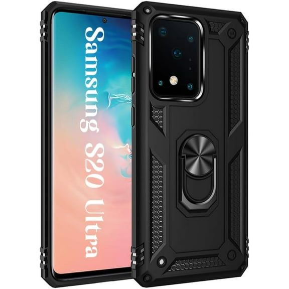 for Galaxy S20 Ultra Case Military Grade Shockproof Protective Cover with 360° Rotating Ring Kickstand Heavy Duty Rugged Shell for Samsung Galaxy S20 Ultra 5G 6.9" Black