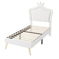 thumbnail image 4 of THOWDEE Twin Size Princess Platform Bed with Crown Shape Headboard, Upholstered Bed Frame with LED Lights, 77.20"L X 39"W X 55.1"H 350 Lbs Load, White, 4 of 9