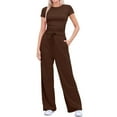 thumbnail image 1 of 2 Piece Sets For Women Summer Travel Vacation Outfits Workout Ruched Tops Wide Leg Pants Sets, 1 of 5