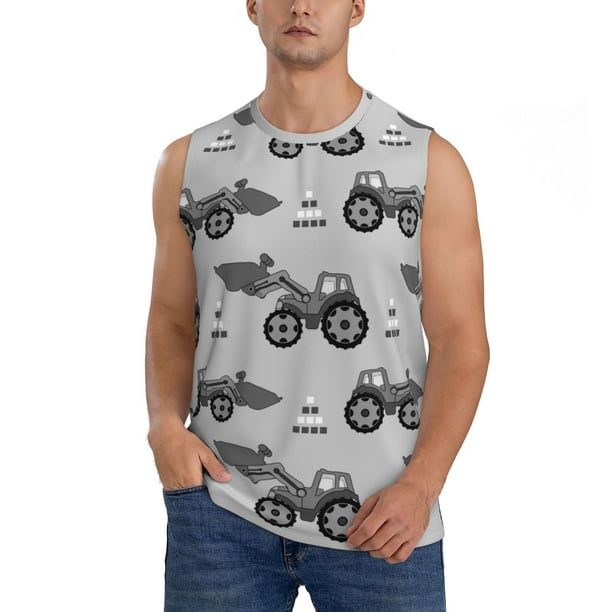 Fotbe Gray Tractor Men's Camiseta sin Mangas Estampada para Hombres, Playera Casual para Gimnasio, Entrenamiento, Playa-Small