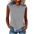 thumbnail image 2 of Uootdi Womens Tank Tops Denim Patchwork Print Crew Neck Sleeveless Curved Hem Loose Fit Breathable Tops Casual Cami Tees Daily Street Style Wear Gift, 2 of 9