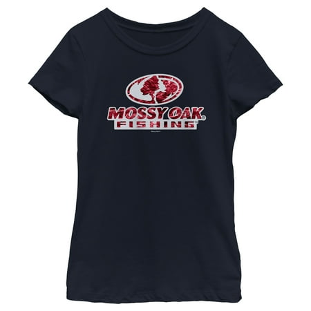 Girl s Mossy Oak Red Water Bold Logo Graphic Tee Navy Blue Small