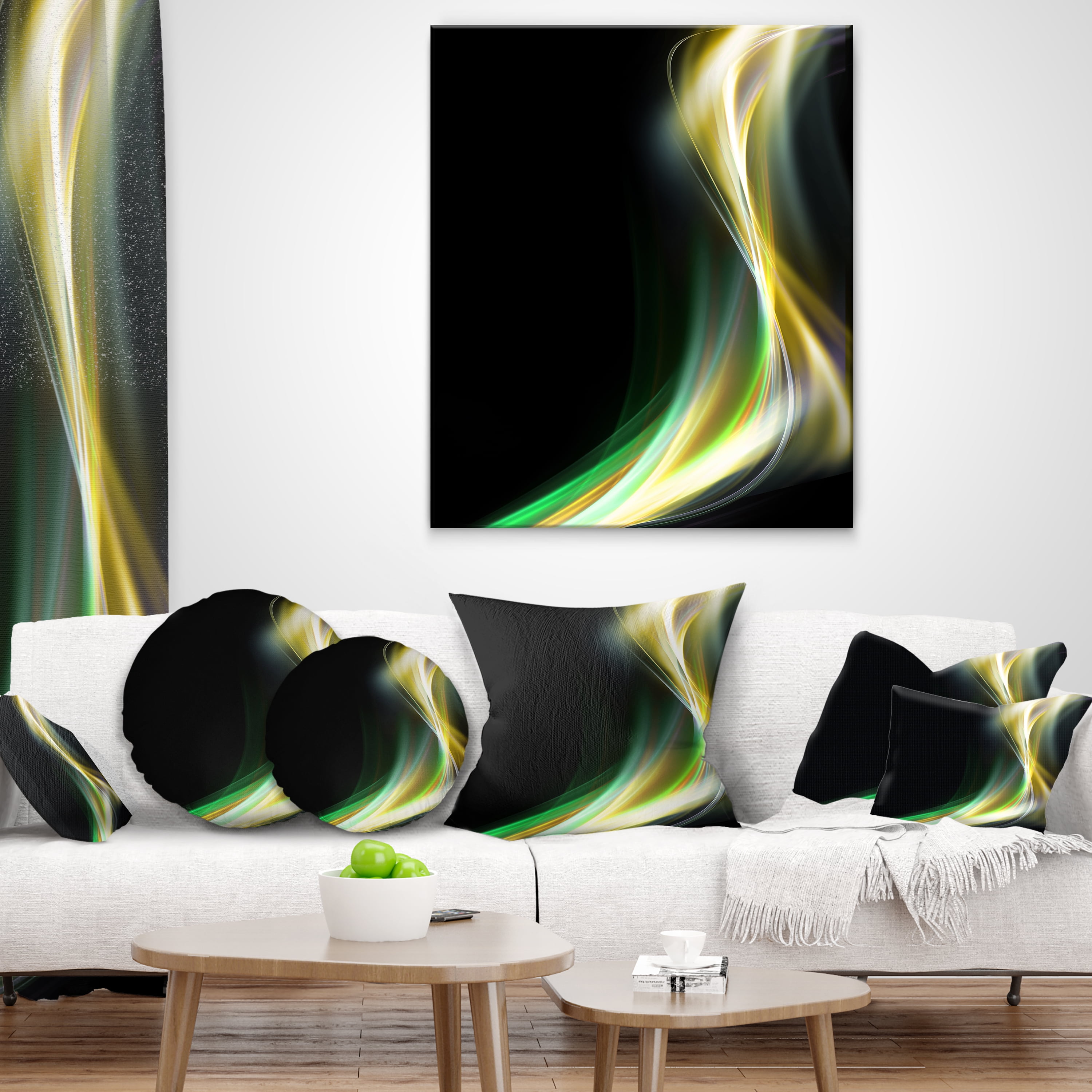 Designart Green Yellow Light Art - Abstract Throw Pillow - 18x18