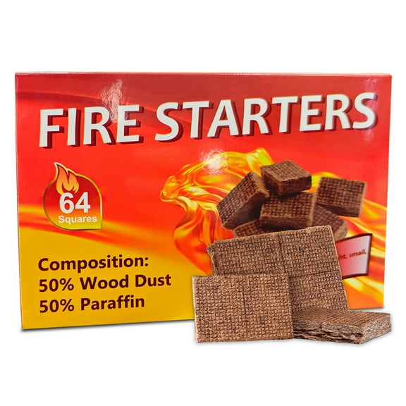 64 Pcs Fire Starters for Fireplace, Grills, Fire Pits, DAKINGS Charcoal Starter Cubes with 10 Minutes Burning Time, Fire Starters for Campfires, Waterproof, All-Weather Fire Starter Sticks