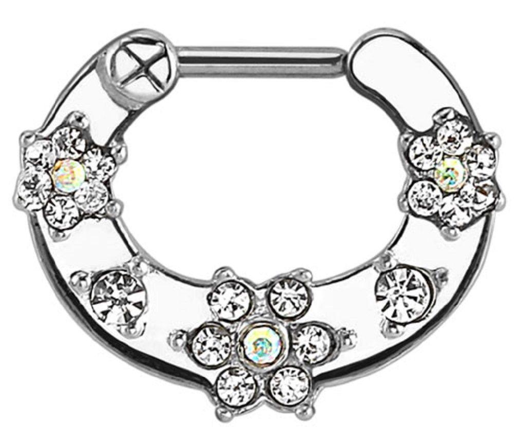 Flower Paved Gems 316L Surgical Steel Septum Clicker