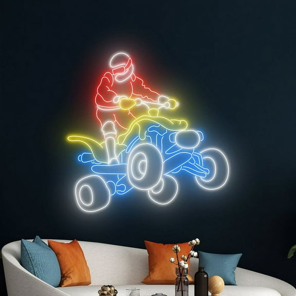 Handmadetneonsign Atv 4 Wheels Quad And Motorbike Neon Sign, ATV Motorcycle Led Light, Motorsport