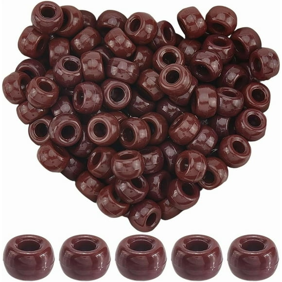 1 Boîte 800 Pcs Perles Kandi en Vrac 9 mm Perles Poney Grandes Opaques Brunes Boho Chic Rondes Stylo Cheveux Kandi Déco Bracelet d'Amitié Entretoises en Plastique pour Fabrication de Bijoux Collier Tresses Bracelet Bricolage Artisanat