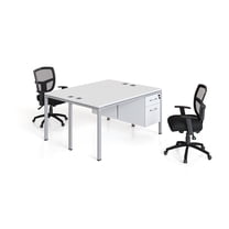 Boss Office Products Simple System 71" x 30" Face to Face Double Desks with 2 Pedestals, White