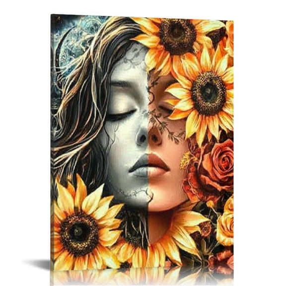 BCIIG Woman Sunflowers Roses Art Modern Canvas Prints Wall Decor 12x16 in