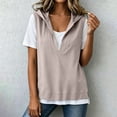 thumbnail image 2 of Feancey Womens Short Sleeve Hoodie Sweatshirts 2 In 1 V Neck Side Split Pullover Tops Color Block Casual Lightweight Hooded Sweatshirt for Office Daily Wear Khaki M, 2 of 8