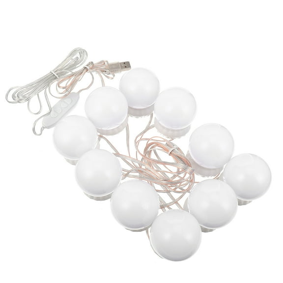 HEMOTON White LED Vanity Light with 10 Dimmable Bulbs for Mirror USB Touch Switch Glass and ABS