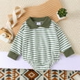 thumbnail image 2 of WERYOUNG Girls Boys Bodysuits Summer Unisex Comfort Striped Printed Turndown Collar Long Sleeve Bodysuits Baby Sweet Daily Wear Onesie,Green,0-3 Months, 2 of 6