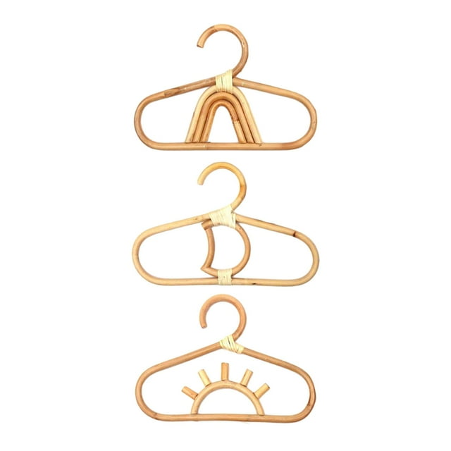 3 Pieces Kids Clothes Hanger Rattan Room Smooth Nordic Style Bamboo Rack Clothes