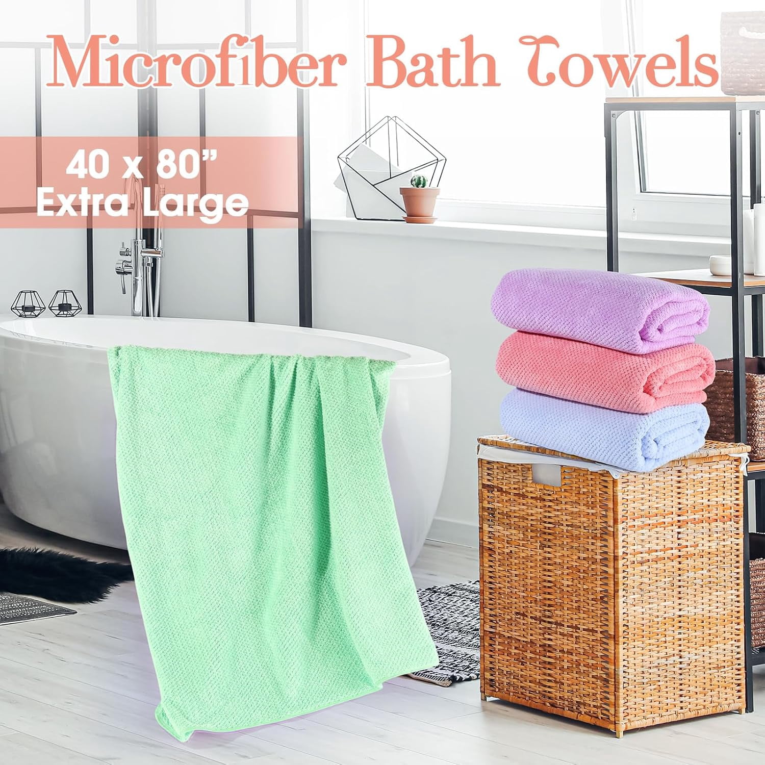 SONGAUN 4 Pcs Oversized Bath Towels 40x80 Inches Extra Large Bath Sheet Towels for Adults Quick Dry Soft Absorbent Fluffy Microfiber Shower Sheet for Bathroom Hotel Spa (Bright Colors)