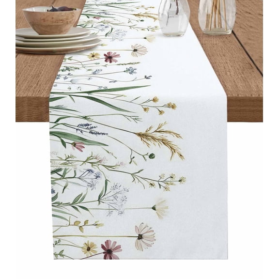Hokiten Table Runners 90 Inches Long Dress Scarves, Spring Botanical Floral Farmhouse Coffee/Dining/Kitchen Table Runner for Living Room, Vintage Leaves Flowers 13x90 Inch