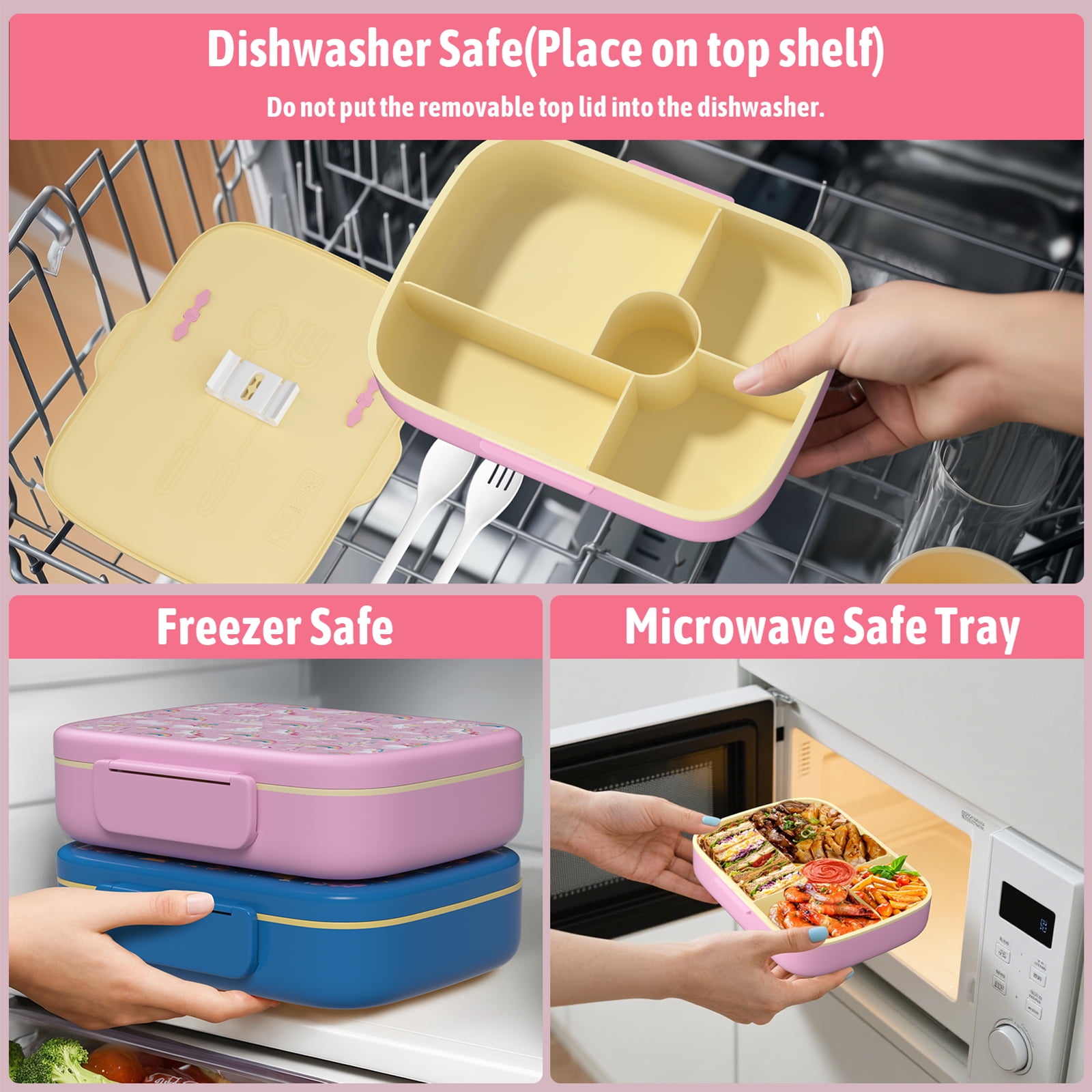 TeSabMi Bento Lunch Box for Kids Insulated Bento Box with Leak Proof Thermos Food Jar Pink Unicorn