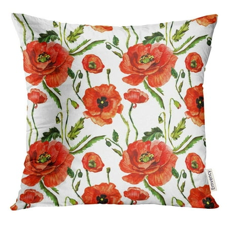 CMFUN Wildflower Poppy Flower in Watercolor Full Name of The Plant Papaver Opium Aquarelle Wild Pillow Case 16x16 Inches