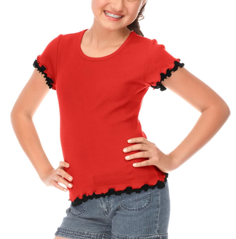 Kavio - Kavio! Big Girls 7-16 Lettuce Edge Short Sleeve Top Red/Black L