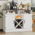 thumbnail image 5 of MHOM Farmhouse Coffee Bar Cabinet with Prower Outlets, Rustic Liquor Cabinet with Wine Rack, Wooden Wine Cabinet for Dining Room & Living Room, White, 5 of 7