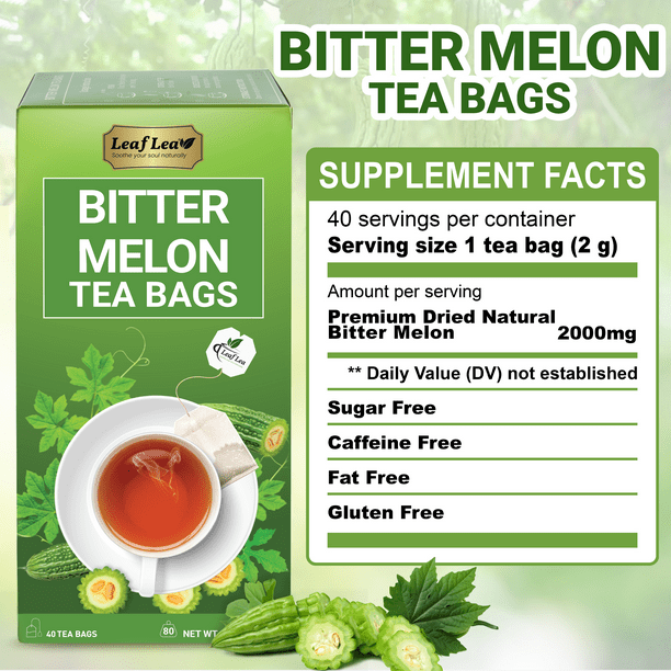 LeafLea Bitter Melon Tea Bags - Caffeine-Free, Non-GMO, Vegan
