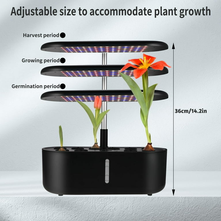 10-Pod Indoor Herb Garden Kit With LED Grow Light - Hydroponics System, 3.6L Tank, Auto Watering