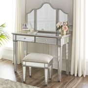 SEI Furniture Kalla Mirrored Vanity Set with Storage  2pc 42 x 31.25 Freestanding Vanity Desks