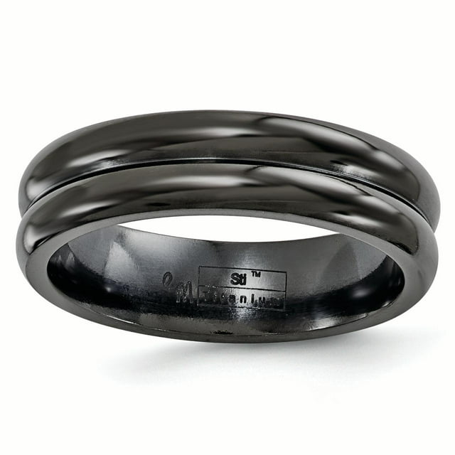 Edward Mirell Titanium Black Ti with Grooves 6mm Band Size 13