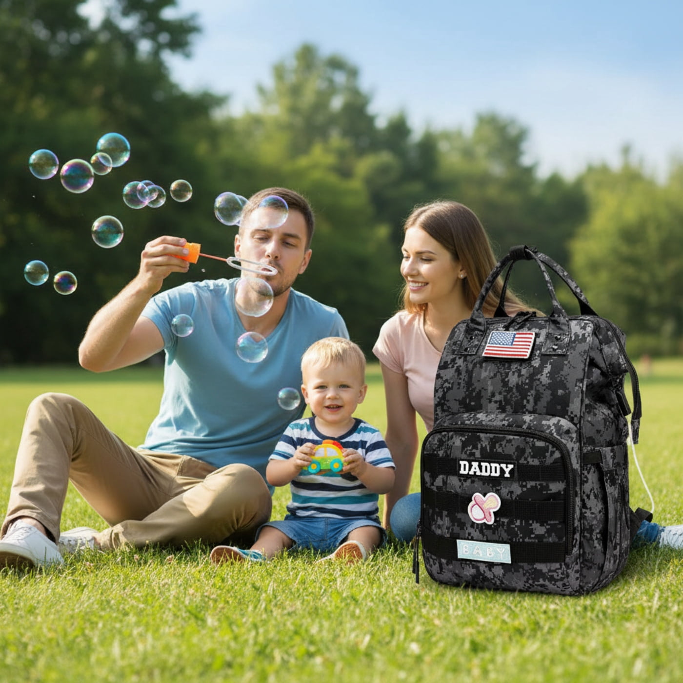 Camo Diaper Bag Backpack for Dad and Mom with USB Charging Port Stroller Straps and Insulated Pocket,army military Travel Nappy Backpack (camo)