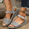 thumbnail image 5 of WIZUTIZ Wedge Sandals for Women Dressy Sandals Women Sports Comfort Stretch Hollow Out Sandals Buckle Round Toe Summer Shoes Low Heel (1"-2") Medium Solid Sandals for Lady Daily Deals Gray, 5 of 6